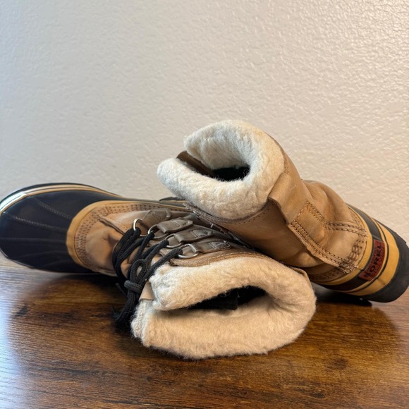 Sorel Girls 6 Caribou Black Wheat Leather Mid Calf Winter Boots LY1000-281 - Picture 2 of 7